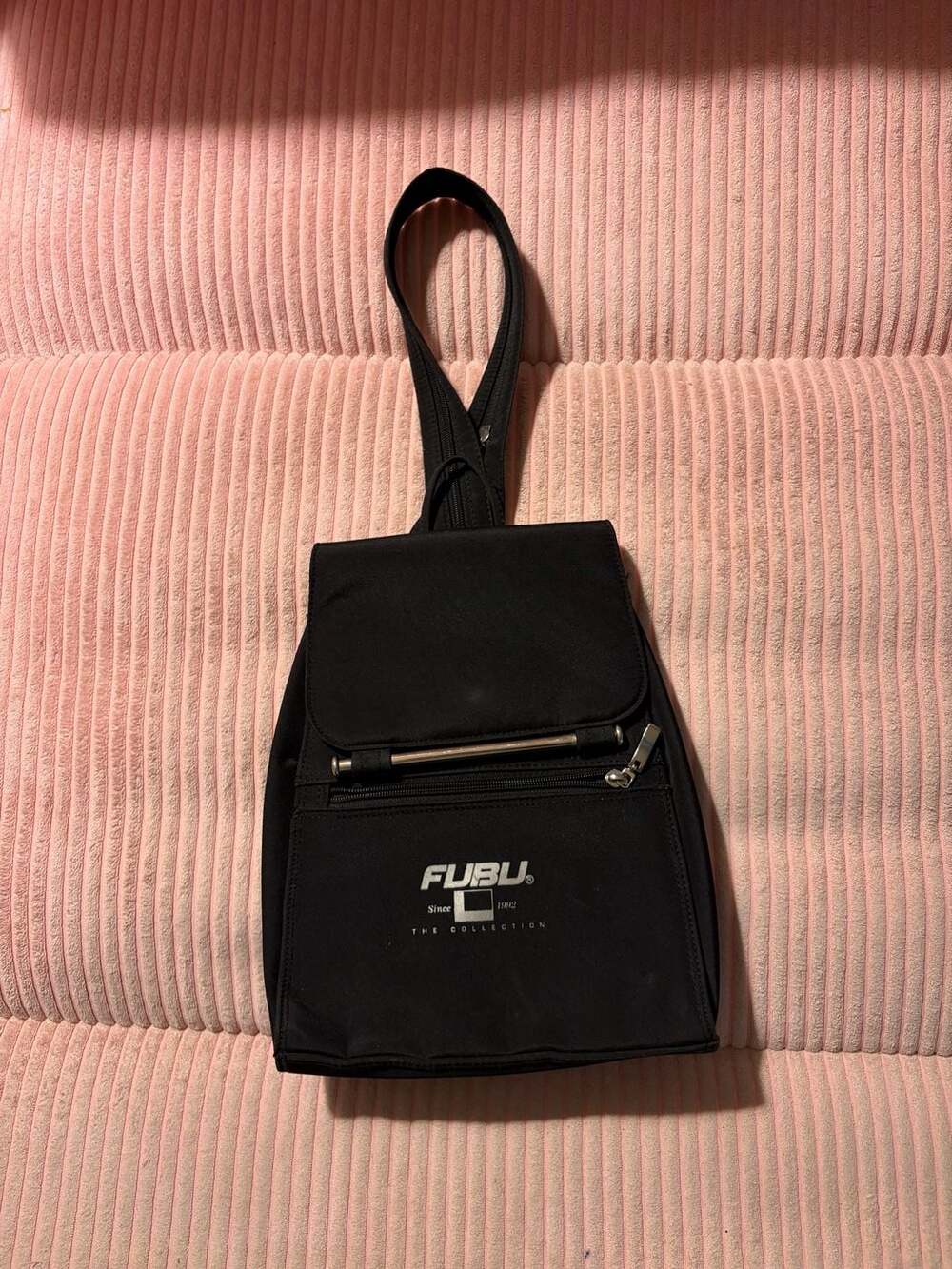 Vintage FUBU The Collection Black Nylon Mini Backpack Purse